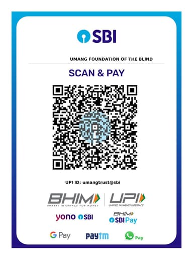 UPI QR Code — Scan to pay Umang Foundation of the Blind (umangtrust@sbi)